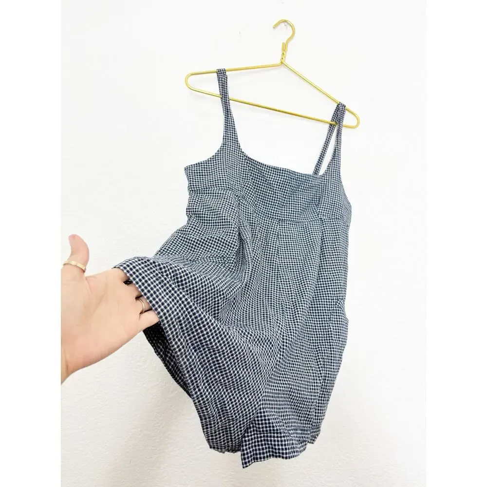 Free People Billie Plaid Playsuit Blue White Oversized Preppy Classic Romper